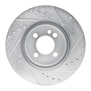 Mini Cooper Clubman Brake Rotor (1) - Front Left - R1 Concepts - Drilled & Slotted - Silver - `07-`15